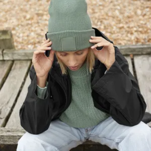 Deep-cuffed tonal patch beanie