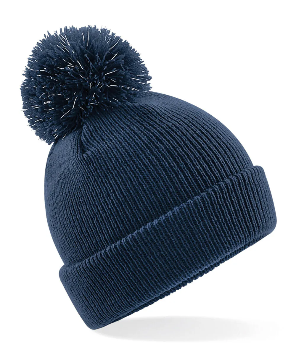 Junior reflective bobble beanie in French Navy