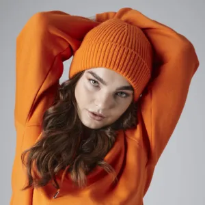 Engineered knit ribbed beanie