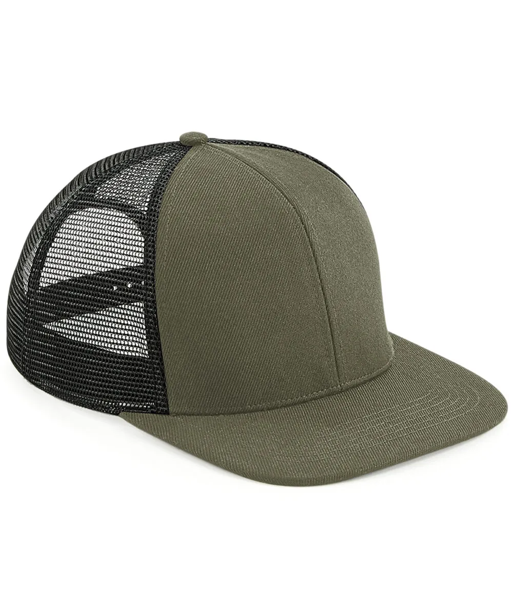 Original flat peak 6-panel trucker in Olive Green/Black