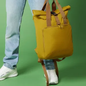 Recycled twin handle roll-top laptop backpack