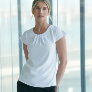Women's pleat front short sleeve blouse