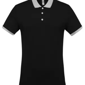 Two-tone piqué polo shirt in Black/Oxford Grey