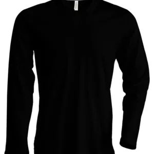 Men's long-sleeved V-neck T-shirt in Black
