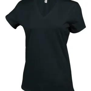 Ladies' short-sleeved V-neck T-shirt in Black