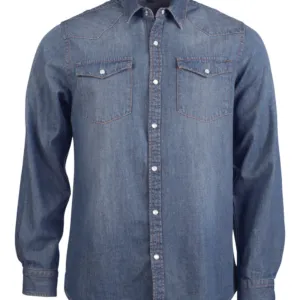 Men's long-sleeved denim shirt in Blue Jean