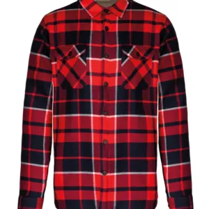 Sherpa-lined checked shirt jacket in Red/Navy