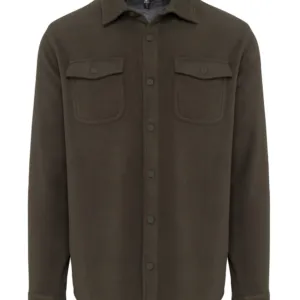 Sherpa-lined fleece overshirt in Dark Khaki/Storm Grey