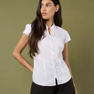 Women's continental blouse mandarin collar cap sleeve (tailored fit)