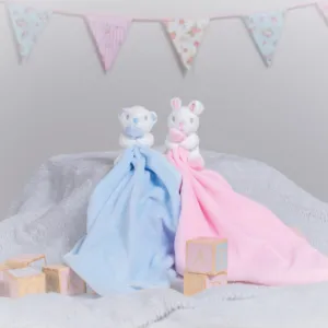 Baby animal comforter with rattle