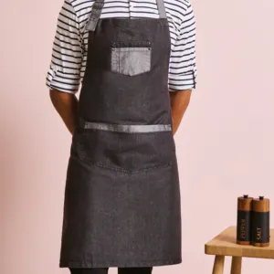 Domain contrast denim bib apron