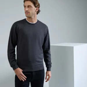 Crew neck cotton-rich knitted sweater