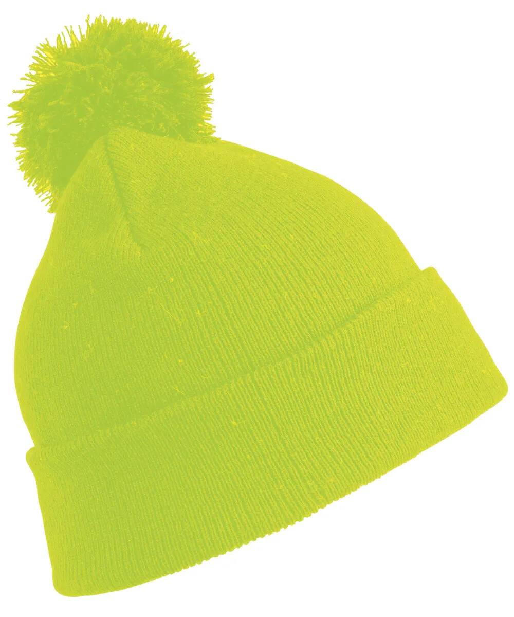 Junior pom pom beanie in Flo Yellow