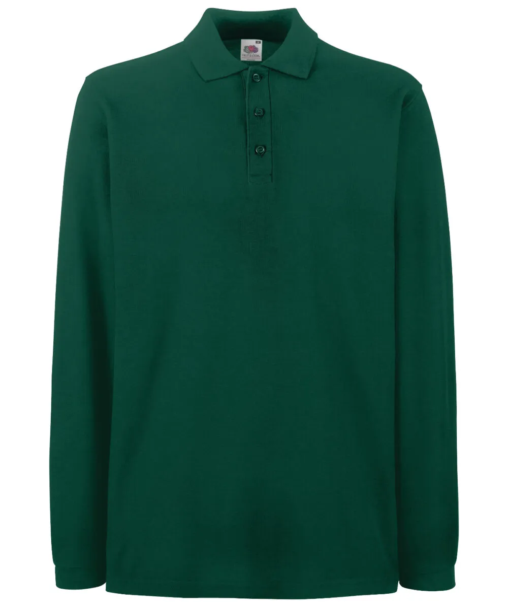 Premium long sleeve polo in Forest Green