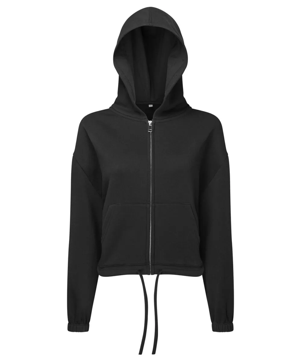 Women's TriDri® recycled cropped oversize full-zip hoodie in Black