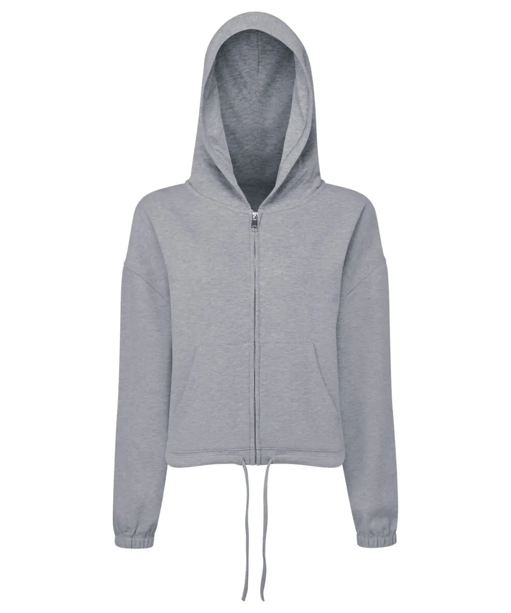 Women's TriDri® recycled cropped oversize full-zip hoodie in Heather Grey