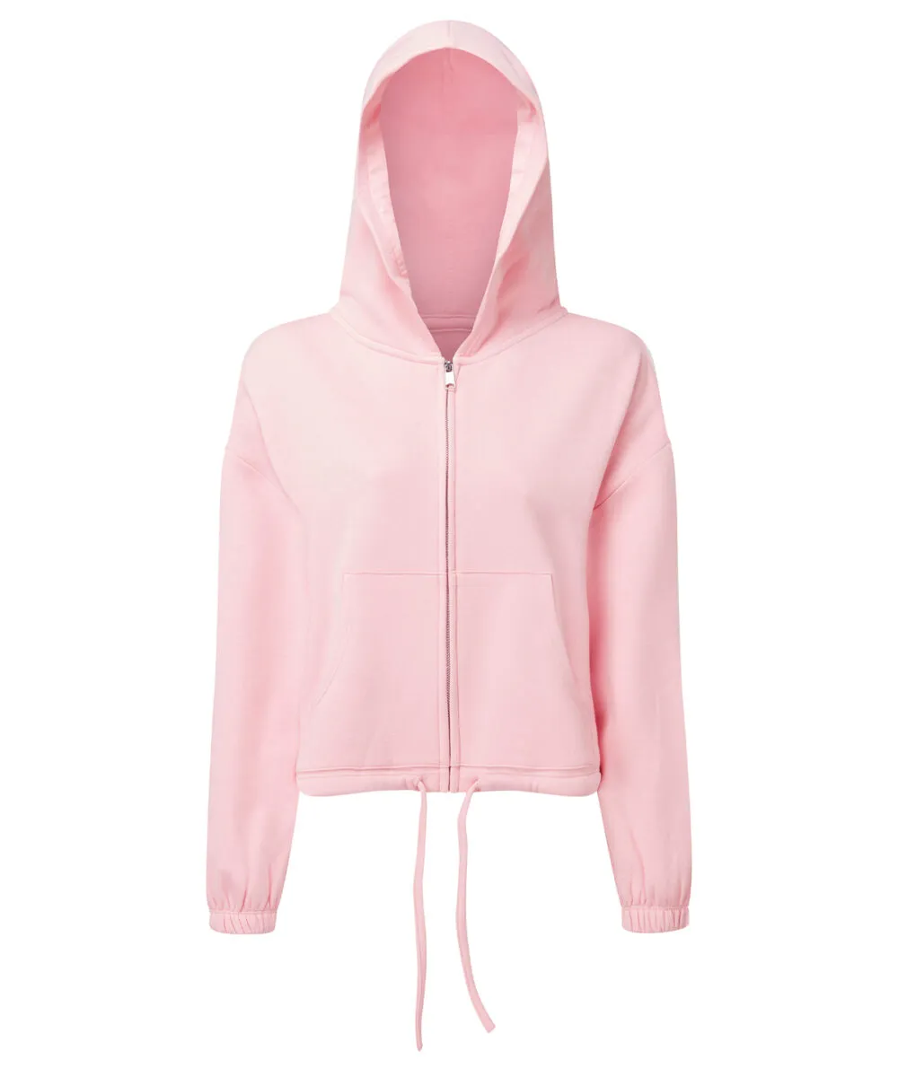 Women's TriDri® recycled cropped oversize full-zip hoodie in Light Pink