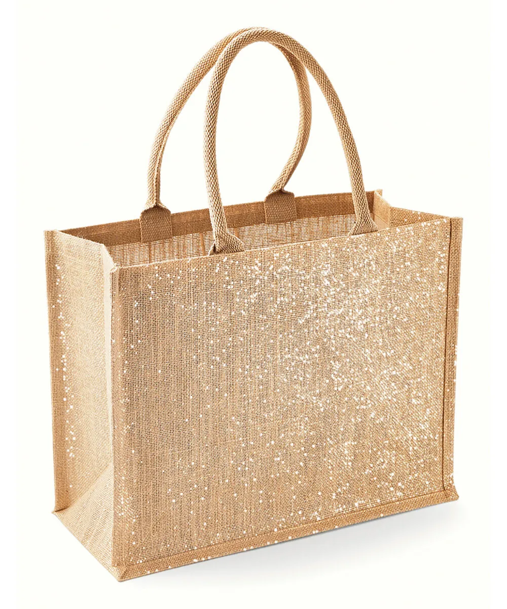 Shimmer jute shopper in Natural Gold