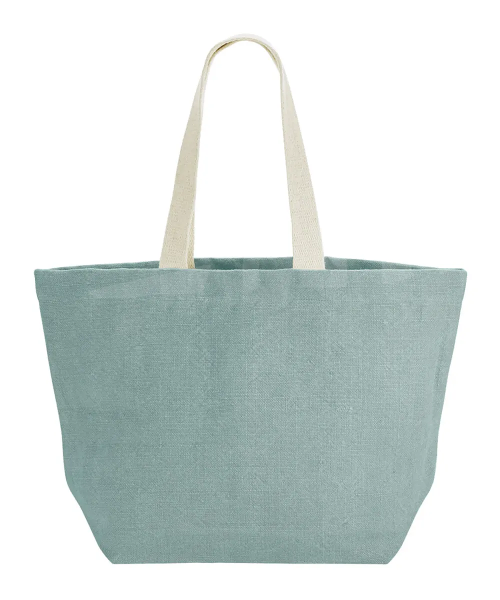 Soft washed jute beach bag in Duck Egg Blue