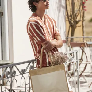 Cotton pocket natural starched jute shopper